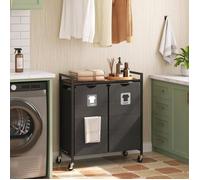 HOOBRO Panier à Linge, Corbeille à Linge Sale, Rangement 2 Compartiments, 2 Sacs en Tissu Oxford Amovibles, Étagère, 2 x 49,5 L