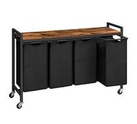 HOOBRO Panier à Linge, Corbeille à Linge Sale, Rangement 4 Compartiments, 4 x 39,8 L, Étagère, 4 Sacs en Tissu Oxford Amovibles, Cadre en Métal EBF04XY01