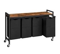 HOOBRO Panier à Linge, Corbeille à Linge Sale, Rangement 4 Compartiments, 4 x 39,8 L, Étagère, 4 Sacs en Tissu Oxford Amovibles