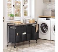 HOOBRO Panier à Linge, Corbeille à Linge Sale, Rangement 4 Compartiments, 4 x 39,8 L, Étagère, 4 Sacs en Tissu Oxford Amovibles