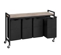 HOOBRO Panier à Linge, Corbeille à Linge Sale, Rangement 4 Compartiments, 4 x 39,8 L, Étagère, 4 Sacs en Tissu Oxford Amovibles, Cadre en Métal EBG04XY01