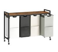 HOOBRO Panier à Linge, Corbeille à Linge Sale, Rangement 4 Compartiments, 4 x 39,8 L, Étagère, 4 Sacs en Tissu Oxford Amovibles, Cadre en Métal, Noir et Blanc EBFE04XY01