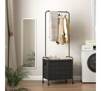 HOOBRO Panier Linge Roulettes à Double Compartiment avec Tringle Vêtements | Penderie sur Roulette Tringle de Suspension, Grand Sac Oxford, 4 Roulettes, pour Buanderie, Salle de Bains, Noir