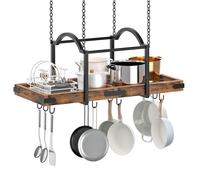 HOOBRO Porte-Casseroles Suspendu, Organiseur de Casseroles, 10 Crochets en S, Montage au Plafond, Rack de Rangement de Cuisine en Arc, Gain d’Espace, pour Cuisine, Marron Rustique et Noir EBF80TL01