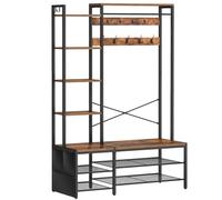 HOOBRO Porte-Manteau avec Banc à Chaussures, 9 Doubles Crochets, 2 Crochets Latéraux, 5 Étagères, 1 Poche de Rangement sur Le Côté, pour Couloir, Chambre, Salon, Noir et Marron Rustique EBF42MT01