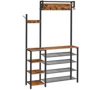 HOOBRO Porte-Manteau avec Étagère à Chaussures, Vestiaire 3-en-1, Étagère latérale réversible, Marron Rustique et Noir EBF105MT01