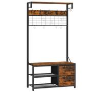 HOOBRO Porte-manteau étagère chaussures penderie, banc, meuble d'entrée crochets tiroirs tissu non tissé, salon couloir, marron vintage noir EBF08MT01