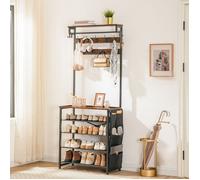 HOOBRO Porte-Manteau, Vestiaire 3-en-1, Meuble Entrée avec Étagère à Chaussures, Étagère réglable en Maille métallique