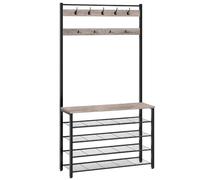 HOOBRO Porte-Manteau, Vestiaire, Meuble Entrée avec Étagère à Chaussures à 5 Niveaux, pour Entrée, Industriel, Grège et Noir EBG801MT01