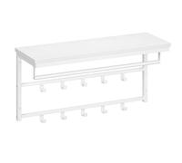 HOOBRO Porte-Manteaux Mural, Étagère de Rangement, Étagère Murale avec 10 Crochets, Vestiaire, Étagère Suspendue avec Tringle, 80 x 30 x 42 cm, pour entrée, Salon, Blanc EWT12YM01