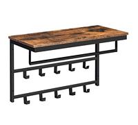 HOOBRO Porte-Manteaux Mural, Étagère de Rangement, Étagère Murale avec 10 Crochets, Vestiaire, Étagère Suspendue avec Tringle, 60 x 30 x 42 cm, pour entrée, Salon, Marron Rustique et Noir EBF60YM01