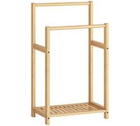 HOOBRO Porte-Serviettes de Salle de Bain sur Pied, Étagère Échelle à 2 Niveaux en Bambou, Présentoir à Couverture avec Étagère de Rangement, pour Chambre, Salon, Couleur Naturelle EYL02LB01