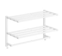 HOOBRO Porte-Serviettes Mural à 3 Niveaux avec Crochets, Support de Rangement pour Salle de Bains en Métal, pour Serviettes et Articles de Toilette, 60,5 x 21,5 x 38,5 cm, Blanc EWT08LB01