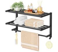 HOOBRO Porte-Serviettes, Range-Serviettes avec 3 Barres, Support Salle de Bain, Étagère de Rangement, Noir