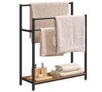 HOOBRO Porte-Serviettes sur Pied à 3 Niveaux, Organisateur de Tapisserie avec étagère, Support à Serviettes pour Piscine, Salle de Bain, Salon, Chambre, Noir et Marron Rustique EBF30LB01
