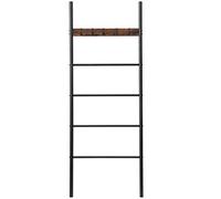 HOOBRO Porte-Serviettes sur Pied, Étagère Échelle, 5 Amovibles Crochets, 60 x 2 x 177 cm, Petits Espaces, Stable, praktisch, pour couvertures, vêtement, journaux, Marron Rustique et Noir EBF60CJ01