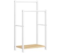 HOOBRO Porte-Serviettes sur Pieds, Range-Serviettes avec 2 Barres, Support Salle de Bain, 42 x 24 x 80 cm, pour Serviettes, couvertures, journaux, Blanc et Couleur Boisée EWN02LB01