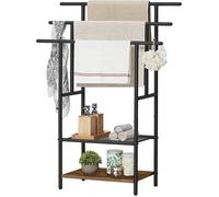 HOOBRO Porte-Serviettes sur Pieds, Range-Serviettes, avec 3 Barres, Support Salle de Bain, 2 étagères, Étendoir, Marron