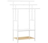 HOOBRO Porte-Serviettes sur Pieds, Range-Serviettes, avec 3 Barres, Support Salle de Bain, 2 étagères, Étendoir, pour Serviettes, Couvertures, Journaux, Blanc et Couleur Bois EWN05LB01