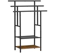 HOOBRO Porte-Serviettes sur Pieds, Range-Serviettes, avec 3 Barres, Support Salle de Bain, 2 étagères, Étendoir, pour Serviettes, Couvertures, Journaux, Marron Rustique et Noir EBF05LB01