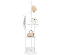 HOOBRO Portemanteau pour couloir, porte-manteau autoportant avec 6 crochets et 3 étagères de rangement, arbre d'entrée pour chambre à coucher, bureau, industriel, Blanc EWT36YM01