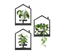 HOOBRO Support Plantes Intérieur, Étagère Plante Murale avec Soucoupe Amovible, Support Métallique en Forme de Petite Maison, pour Décoration Intérieure/Extérieur Abrité, Noir EBK08HJP301