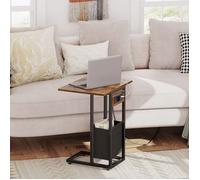 HOOBRO Table Basse Pliable avec Station de Charge, Table d'Appoint en Forme de C avec Poche en Tissu, Petite Table à Collation