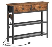 HOOBRO Table Console 75 cm, avec Multiprise, 2 Tiroirs Tissu, Étagères Grillagées Métal, Table d’Entrée, Bout de Canapé, Présentoir, pour Entrée, Couloir, Salon, Marron Rustique et Noir EBF72CXG01
