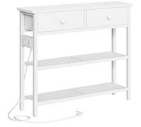 HOOBRO Table Console 75 cm, avec Multiprise, 2 Tiroirs Tissu, Étagères Grillagées Métal, Table d’Entrée, Bout de Canapé, Présentoir, pour Entrée, Couloir, Salon, Blanc EWW72CXG01