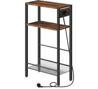 HOOBRO Table Console à 3 Niveaux avec Station de Charge (1 AC, 1 USB-A, 1 Type-C), Grille Réglable, Table d’Appoint avec Rangement, pour Couloir, Salon, Entrée, Noir et Marron Rustique EBF42CXG01