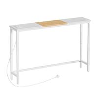 HOOBRO Table Console, Console Meuble étroite, Table élancée derrière Le canapé, Table d’Entrée avec Prise et Ports USB, Salon, Hall, Couloir, Bureau, Blanc et Couleur Boisée EWN114CXG01