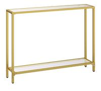 HOOBRO Table Console en Verre, 100 cmTable d'Entrée, Bout de Canapé en Verre Trempé, Robuste, Montage Facile, pour Salon, Entrée, Couloir, Doré et Transparent EGD04XG01