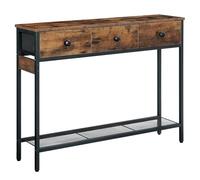 HOOBRO Table Console Étroite à 3 tiroirs, Table d’Appoint, Console Meuble Industriel, Table d’Entrée avec Étagère de Rangement, Pieds Réglables, pour Couloir, Salon, Marron Rustique et Noir EBF83XG01