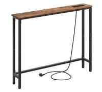 HOOBRO Table Console Fine 100 cm, Bout de Canapé avec Multiprise, Table d’Entrée, Console Meuble Adaptée Derrière Le Canapé, pour Salon, Couloir, Cadre en Métal, Marron Rustique et Noir EBF52CXG01
