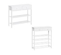 HOOBRO Table Console Longue, Console Meuble Industriel, Étagère de Chaussures, Porte-Chaussures Étroit de 75 x 28 x 93 cm avec 2 Tiroirs et 4 Étagères Métalliques, Table d’EntréeEWW72XG01G1-EWW178XJ01