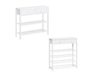 HOOBRO Table Console Longue, Console Meuble Industriel, Étagère de Chaussures, Porte-Chaussures Étroit de 75 x 28 x 93 cm avec 2 Tiroirs et 4 Étagères Métalliques, Table d’EntréeEWW72XG01G1-EWW178XJ01
