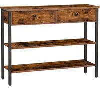 HOOBRO Table console, table de couloir avec 2 tiroirs et 2 étagères, table-banc avec structure métallique stable, pour entrée, couloir, salon, marron vintage