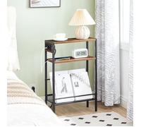 HOOBRO Table d’Appoint avec multiprise, 1 Prise Standard et 2 Ports USB, Table Basse avec barrières surélevées, Marron Rustique