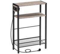 HOOBRO Table d’Appoint avec multiprise, Table de Chevet à 3 Niveaux, 1 Prise Standard et 2 Ports USB, Table Basse avec barrières surélevées, pour Salon, Chambre, Gris Patiné et Noir EBG102CBZ01