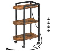 HOOBRO Table d’Appoint, Bout de Canapé Étroite sur roulettes 3 Niveaux, avec Multiprise, Table de Chevet avec Pieds Réglables, pour Chambre, Salon, Petits Espaces, Marron Rustique et Noir EBF365CBZ01