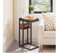 HOOBRO Table d’Appoint de Canapé Pliable en Forme de C, Petite Table Basse de Style Industriel, avec Étagère de Rangement, Noir