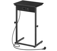 HOOBRO Table d’Appoint en Forme de C, Table pour Canapé avec Station de Recharge, Réglable en Hauteur, Plateau pour TV, pour Petits Espaces, Salon, Chambre, Bureau, Noir EBB71CSF01