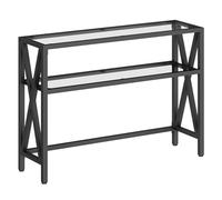HOOBRO Table d’Appoint en Verre, Table de Canapé avec 2 Étagères Ouvertes de Rangement, Console à Cadre en X, pour Entrée, Couloir, Salon, Noir EBK122XG01