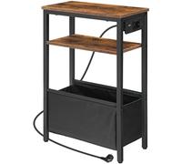 HOOBRO Table d’Appoint étroite, Table de Chevet avec Station de Charge et Rangement, Bout de Canapé avec Prise et Ports USB, pour Petit Espace, Chambre, Salon, Marron Rustique et Noir EBF125CBZ01