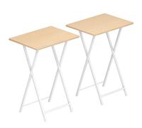 HOOBRO Table d’Appoint, Pliable Bout de Canapé, Tables-Plateaux Lot de 2, Tables de Chevet, Salon, Blanc et Couleur Bois EWN25BZ01