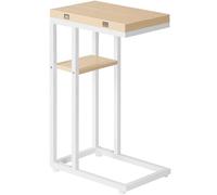 HOOBRO Table d’Appoint Pliante, Bout de Canapé en Forme de C avec Rangement, Table Basse, Gain de Place, Assemblage Facile, pour Salon, Chambre, Petits Espaces, Blanc et Couleur Bois EWN29SF01