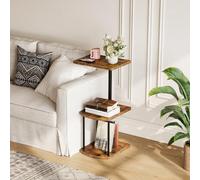 HOOBRO Table d’Appoint Réglable et Pivotante, 3 Niveaux en C pour Canapé, Plateau Rotatif à 360°, Hauteur Réglable (44-78 cm), pour Salon, Chambre, Canapé, Chevet, Marron Rustique et Noir EBF35SF01