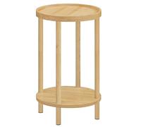 HOOBRO Table d’Appoint Ronde en Bambou, Bout de Canapé à 2 Niveaux, Table de Chevet avec Rebord, pour Petits Espaces, Salon, Chambre, Couloir, Entrée, Bambou Naturel EYL156BZ01