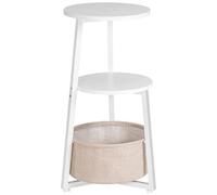 HOOBRO Table d’Appoint Ronde, Table de Chevet à 3 Niveaux avec Étagère de Rangement et Poche en Tissu, Table Basse Compacte de Canapé, pour Petits Espaces, Salon, Chambre, Blanc EWW169BZ01