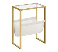HOOBRO Table d’Appoint, Table de Chevet, Meuble de Rangement avec Porte-Magazines en Tissu et Dessus en Verre, Table de Chevet pour Petit Espace, Chambre, Salon, Style Moderne, Or EGD66BZ01